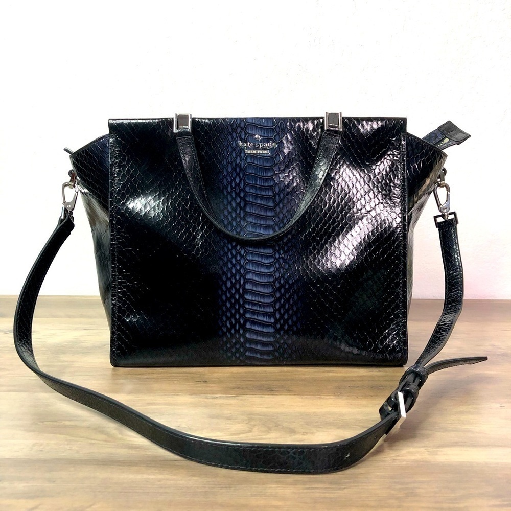 Kate Spade Midnight Blue Python Print Tote Bag - image 1